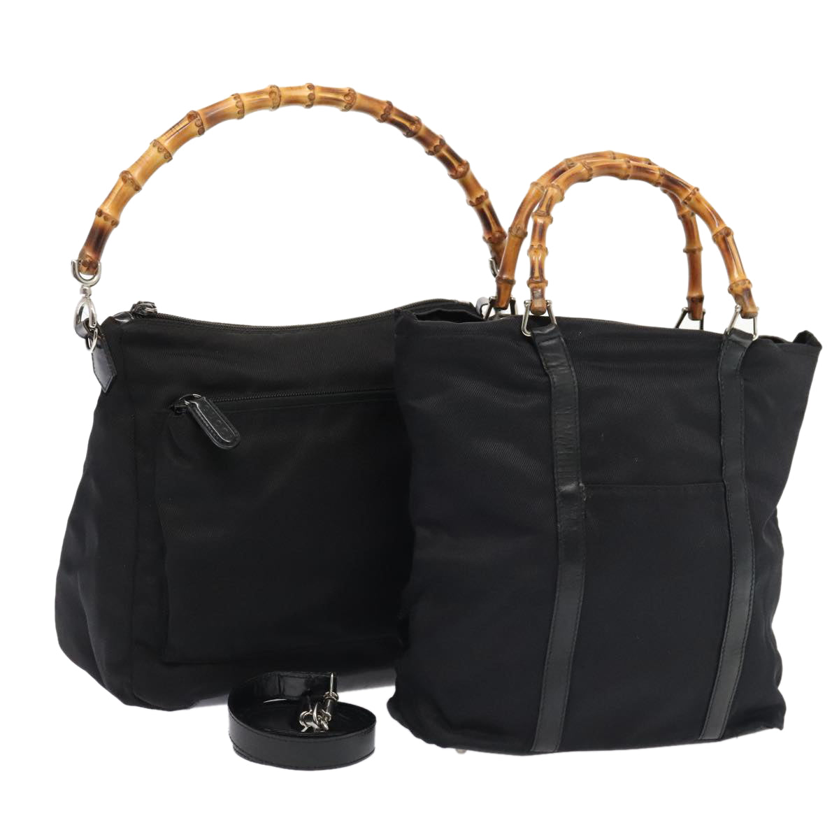 GUCCI Bamboo Hand Bag Nylon 2Set Black bs17121
