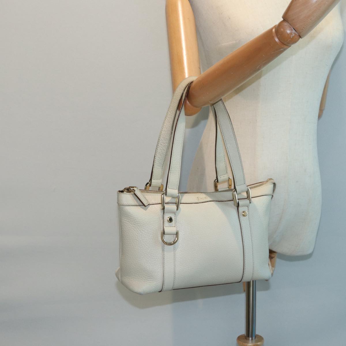GUCCI Hand Bag Leather Beige Gold 141471 bs17126