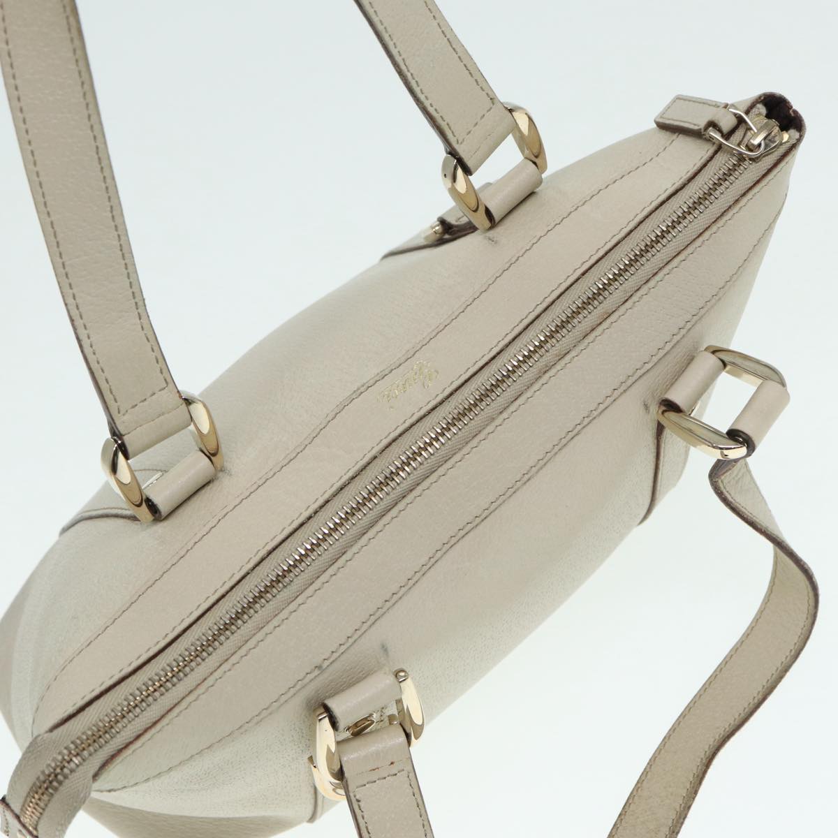 GUCCI Hand Bag Leather Beige Gold 141471 bs17126