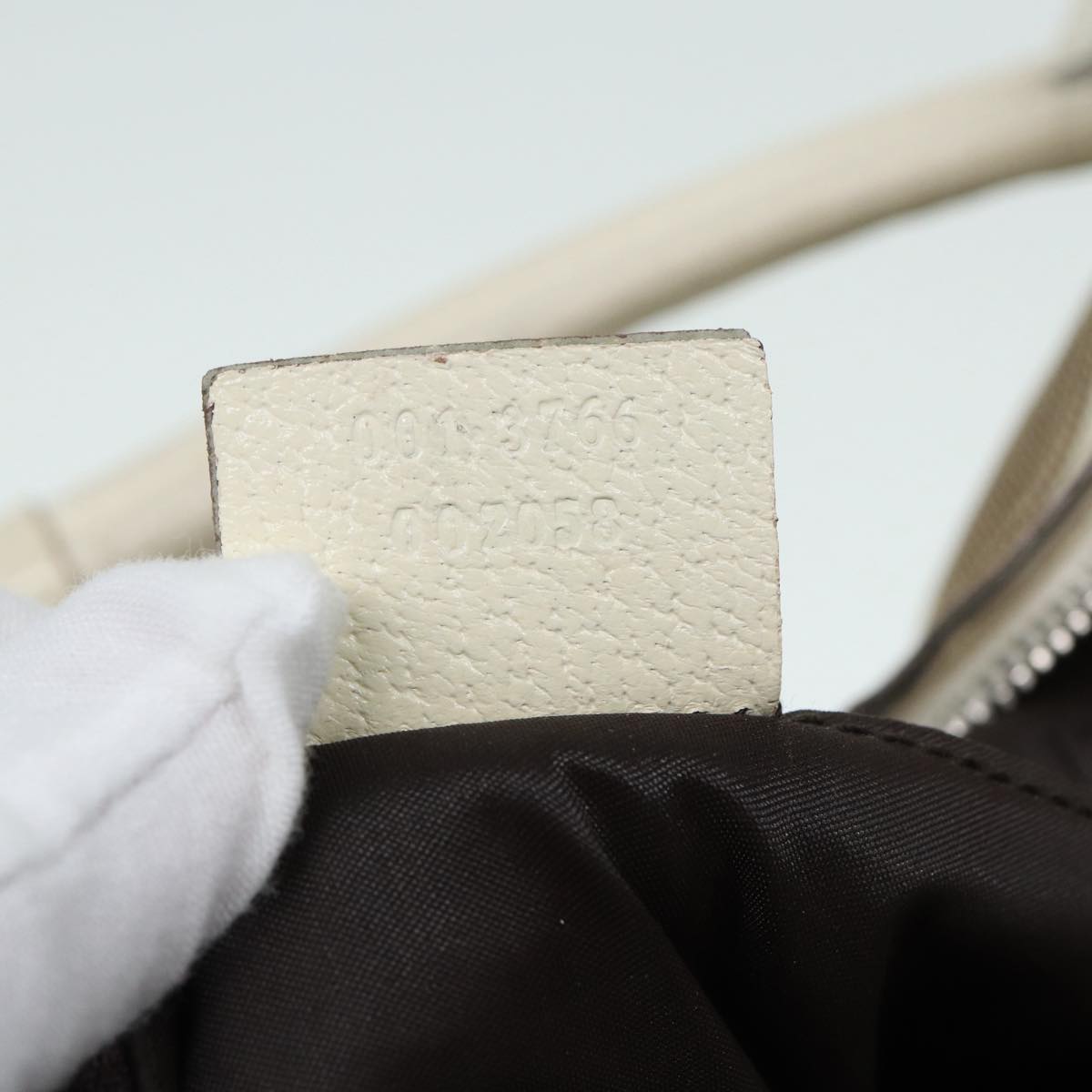 GUCCI Hand Bag Canvas Leather Beige Silver 001 3766 bs17134