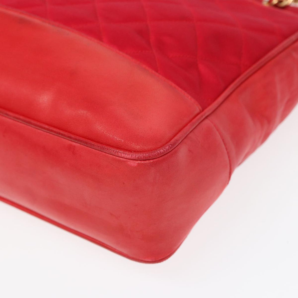 CHANEL Matelasse Chain Shoulder Bag Satin Red Gold CC bs17153