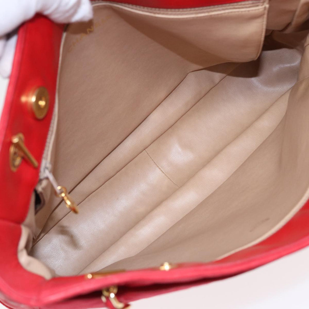 CHANEL Matelasse Chain Shoulder Bag Satin Red Gold CC bs17153