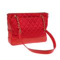 CHANEL Matelasse Chain Shoulder Bag Satin Red Gold CC bs17153
