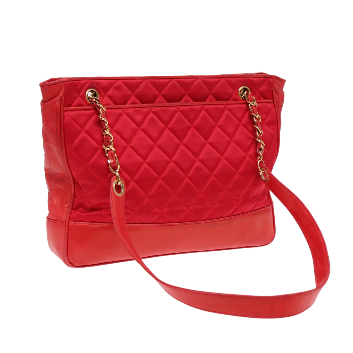 CHANEL Matelasse Chain Shoulder Bag Satin Red Gold CC bs17153