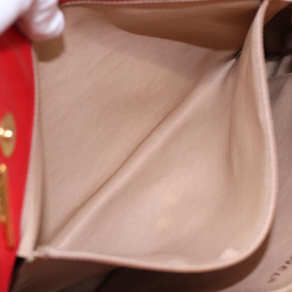 CHANEL Matelasse Chain Shoulder Bag Satin Red Gold CC bs17153