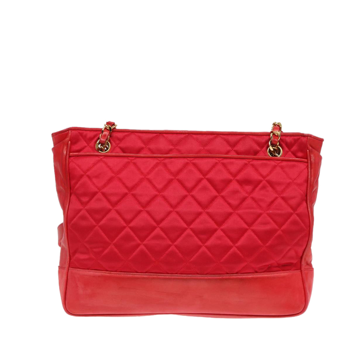 CHANEL Matelasse Chain Shoulder Bag Satin Red Gold CC bs17153
