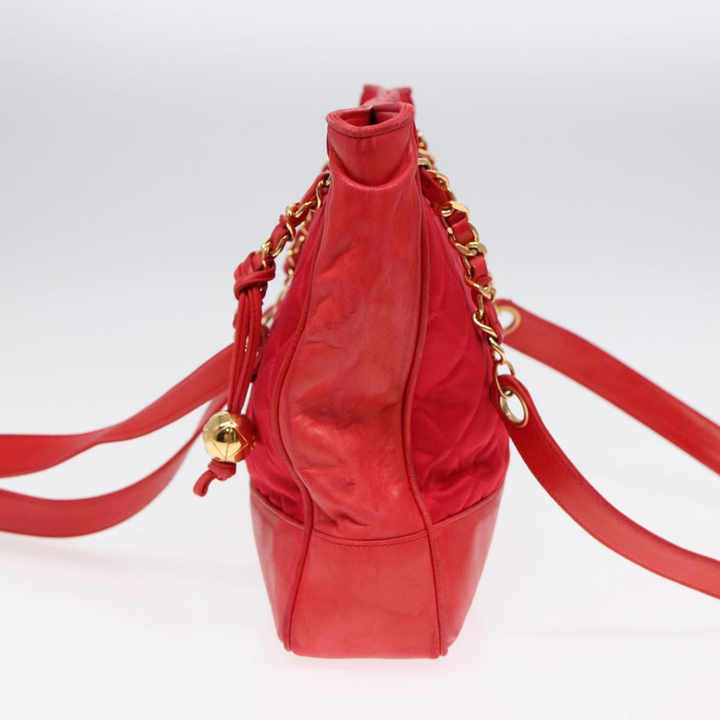 CHANEL Matelasse Chain Shoulder Bag Satin Red Gold CC bs17153