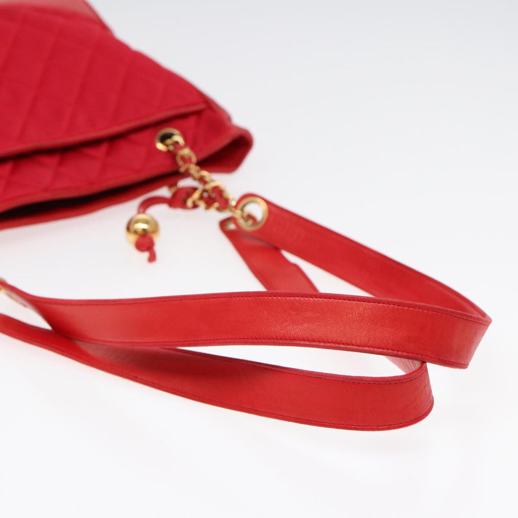 CHANEL Matelasse Chain Shoulder Bag Satin Red Gold CC bs17153