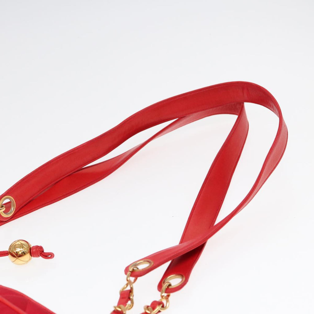 CHANEL Matelasse Chain Shoulder Bag Satin Red Gold CC bs17153