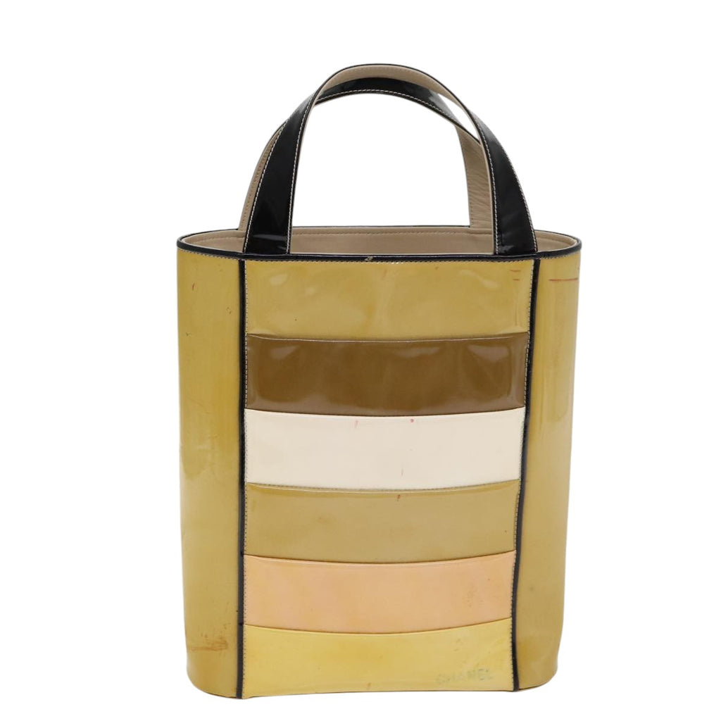 CHANEL Hand Bag Enamel Beige Gold CC bs17154