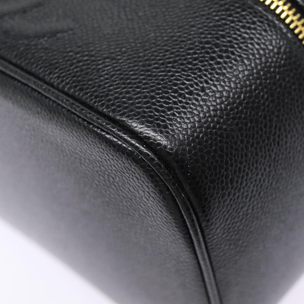 CHANEL COCO Mark Vanity Pouch Caviar Skin Black Gold CC bs17155