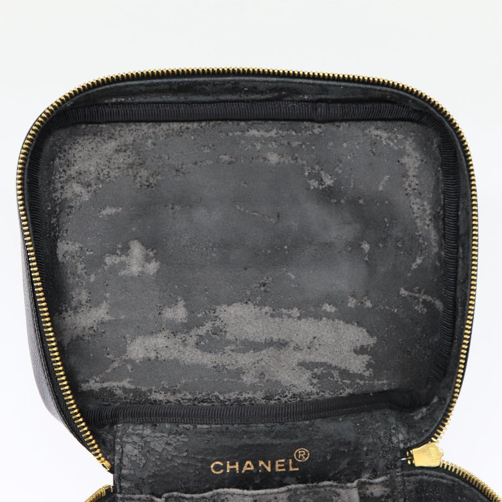 CHANEL COCO Mark Vanity Pouch Caviar Skin Black Gold CC bs17155