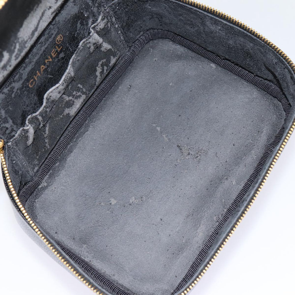 CHANEL COCO Mark Vanity Pouch Caviar Skin Black Gold CC bs17155