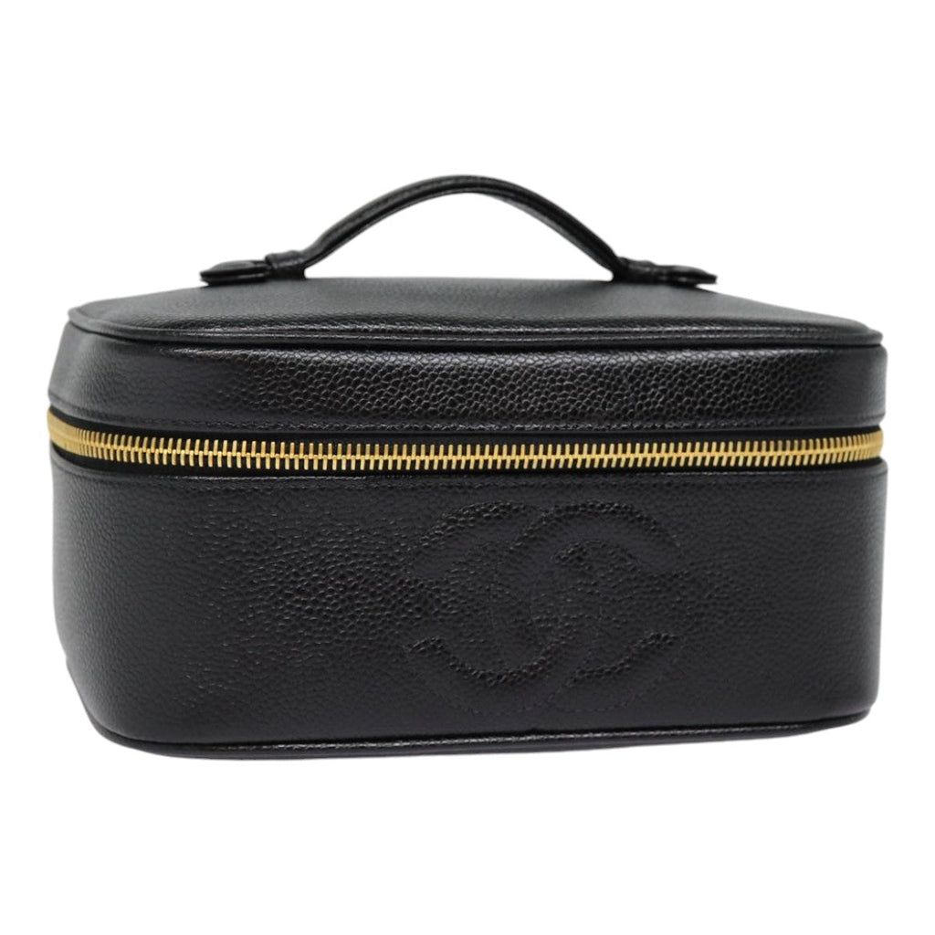 CHANEL COCO Mark Vanity Pouch Caviar Skin Black Gold CC bs17155