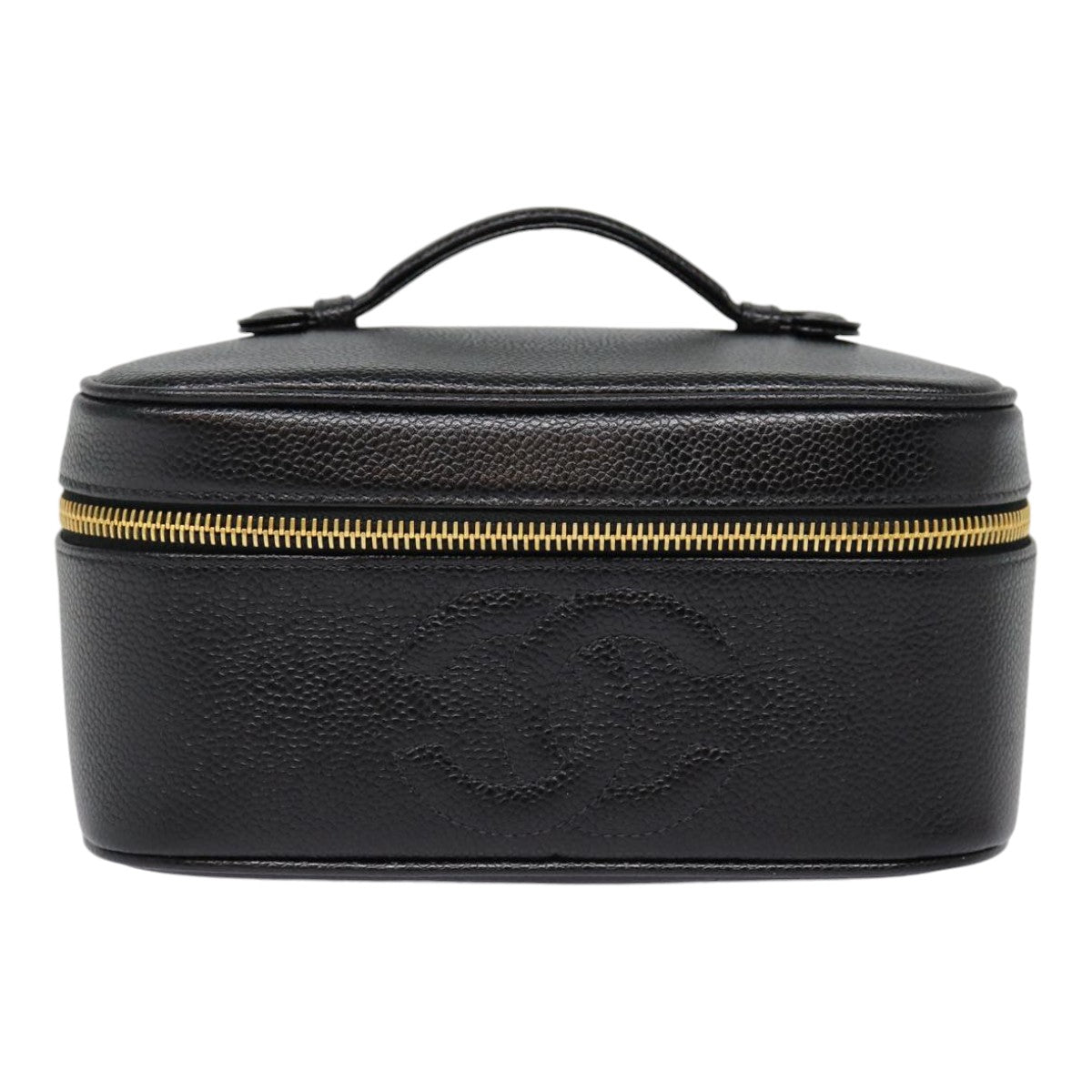 CHANEL COCO Mark Vanity Pouch Caviar Skin Black Gold CC bs17155