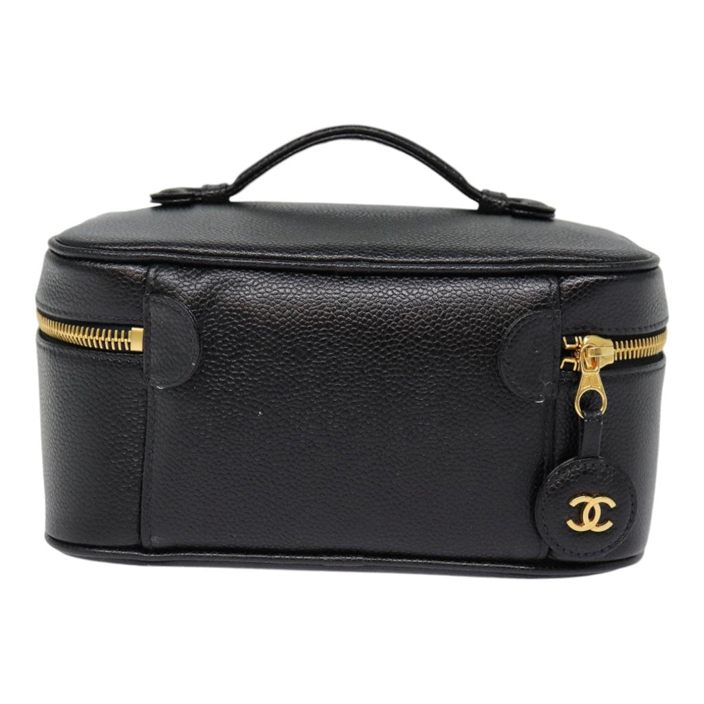 CHANEL COCO Mark Vanity Pouch Caviar Skin Black Gold CC bs17155