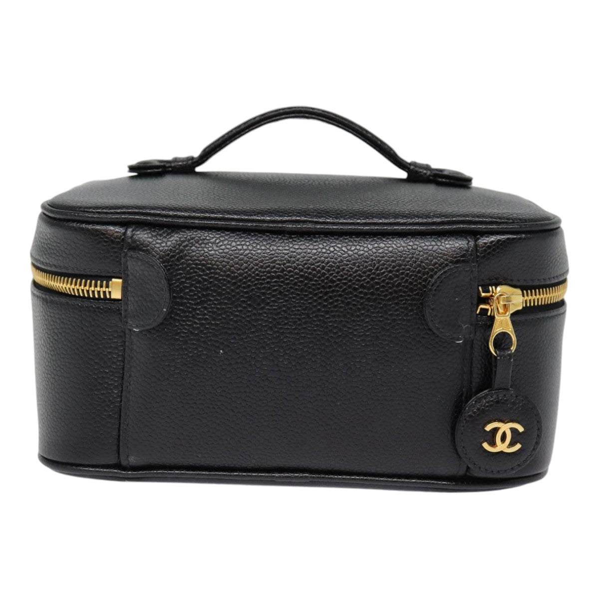CHANEL COCO Mark Vanity Pouch Caviar Skin Black Gold CC bs17155