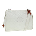 CHANEL Matelasse Shoulder Bag Lamb Skin White Gold CC bs17156