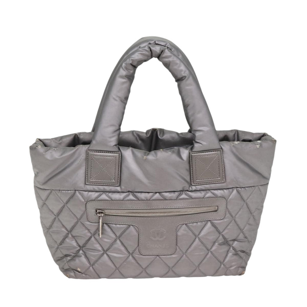 CHANEL Cococoon Tote Bag Nylon Leather Silver CC bs17165