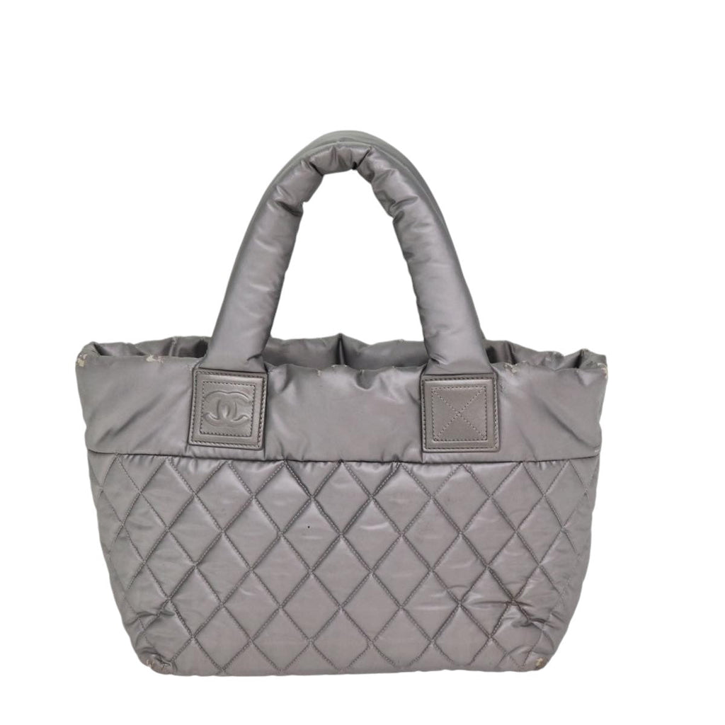 CHANEL Cococoon Tote Bag Nylon Leather Silver CC bs17165