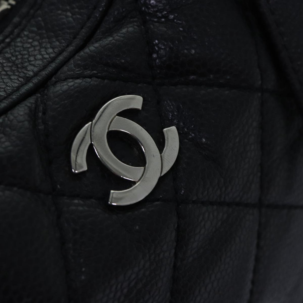 CHANEL Matelasse Hand Bag Caviar Skin Black Silver CC bs17167