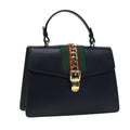 GUCCI Web Sherry Line Silvi Hand Bag Leather Black Red Green 431665 bs17172