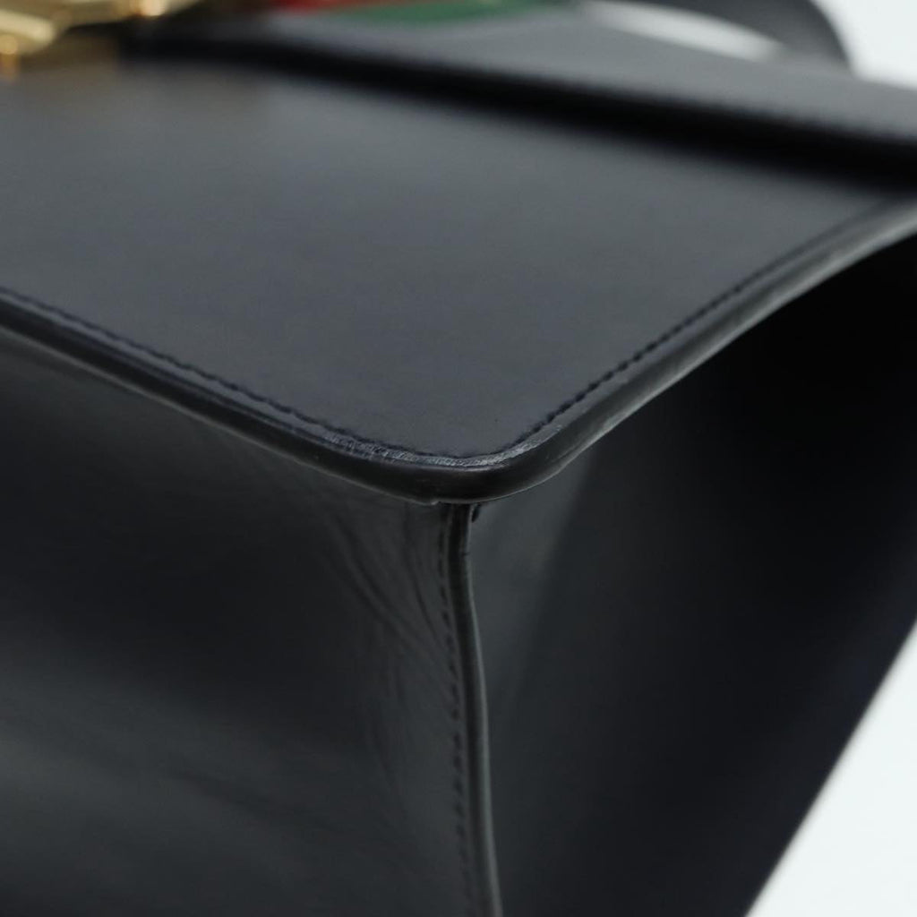 GUCCI Web Sherry Line Silvi Hand Bag Leather Black Red Green 431665 bs17172