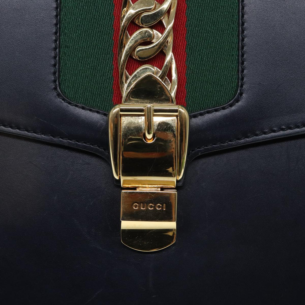 GUCCI Web Sherry Line Silvi Hand Bag Leather Black Red Green 431665 bs17172
