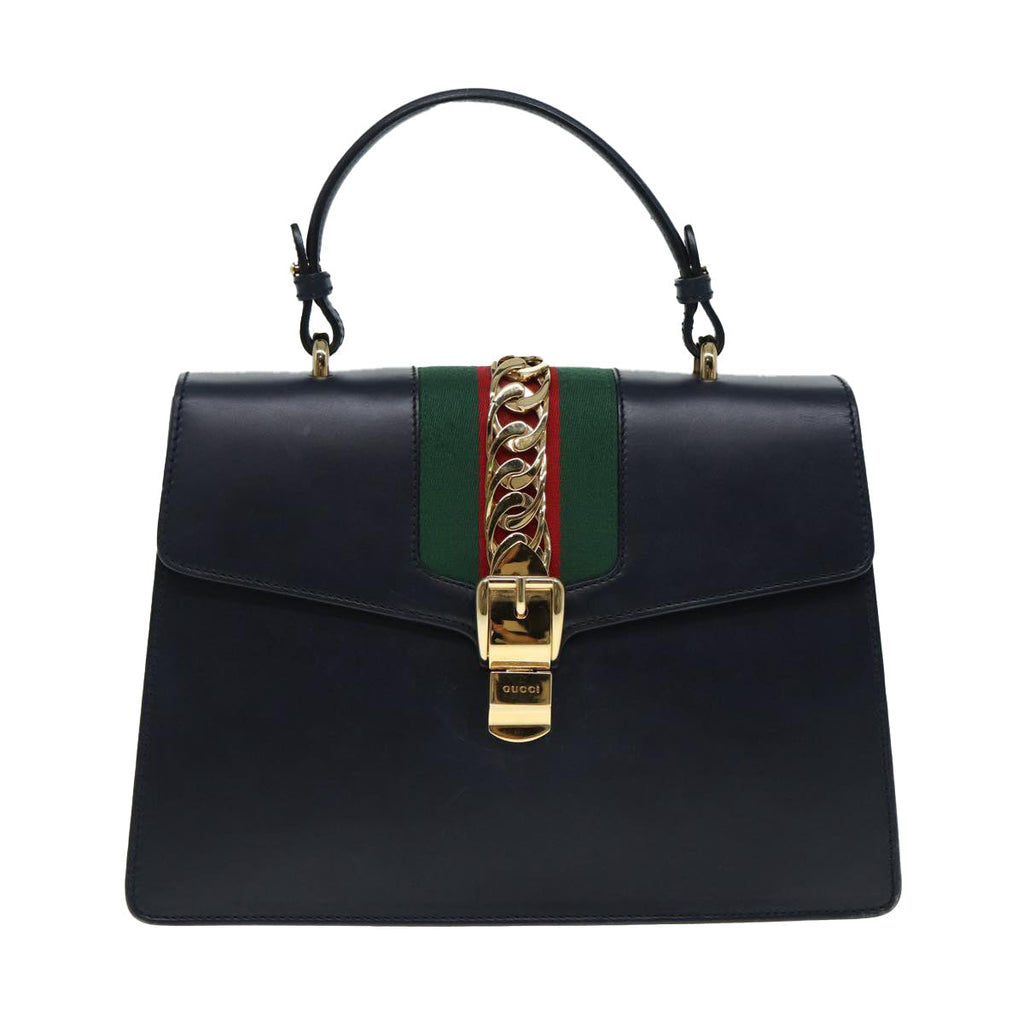 GUCCI Web Sherry Line Silvi Hand Bag Leather Black Red Green 431665 bs17172