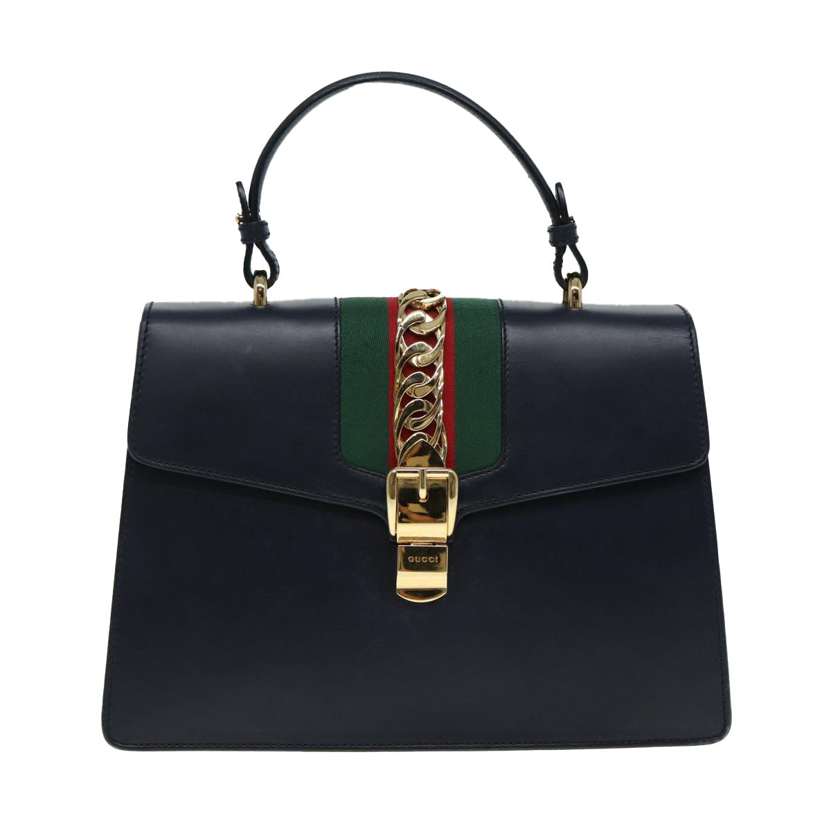GUCCI Web Sherry Line Silvi Hand Bag Leather Black Red Green 431665 bs17172