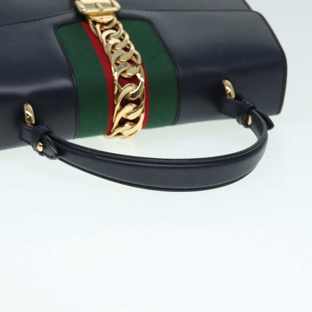 GUCCI Web Sherry Line Silvi Hand Bag Leather Black Red Green 431665 bs17172