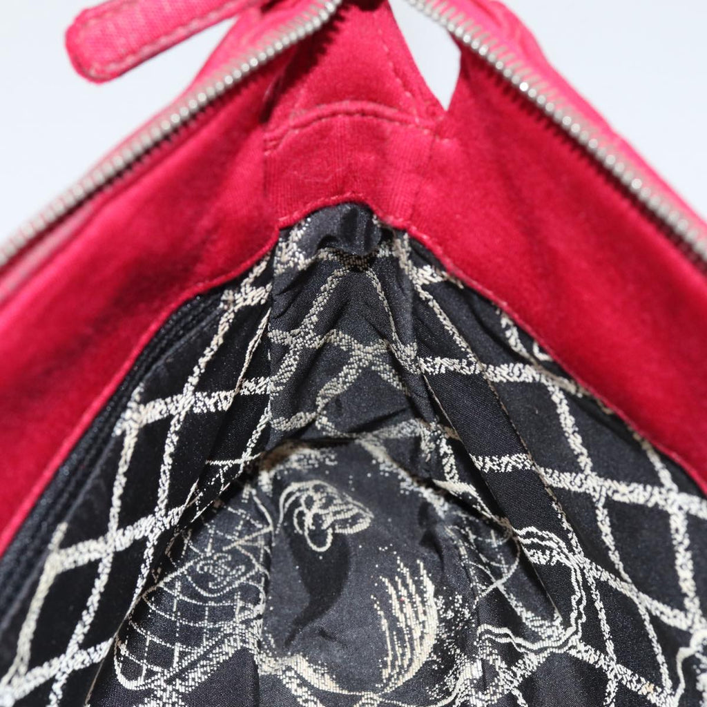 CHANEL Matelasse Chain Shoulder Bag Cotton Red Silver CC bs17224