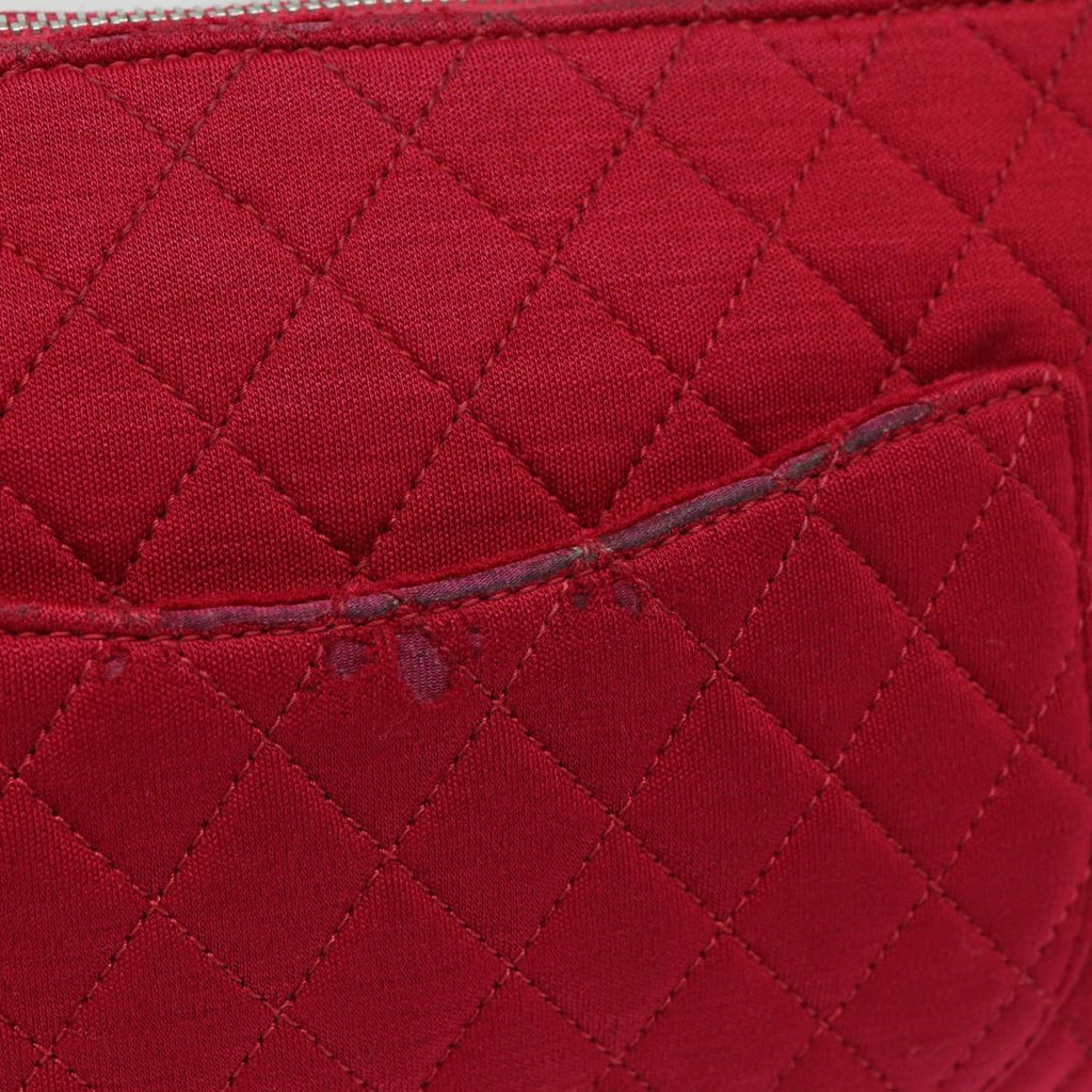 CHANEL Matelasse Chain Shoulder Bag Cotton Red Silver CC bs17224