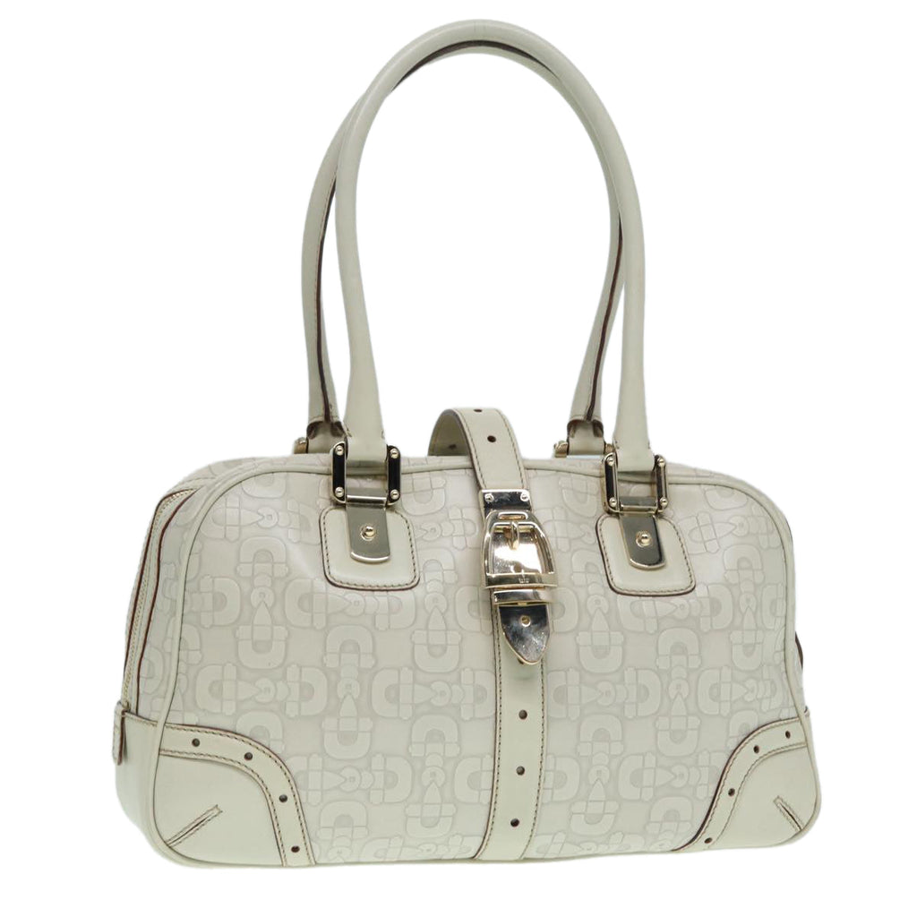 GUCCI Horsebit Shoulder Bag Leather Gold White 145770 bs17324