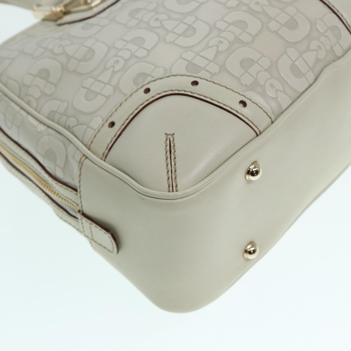 GUCCI Horsebit Shoulder Bag Leather Gold White 145770 bs17324