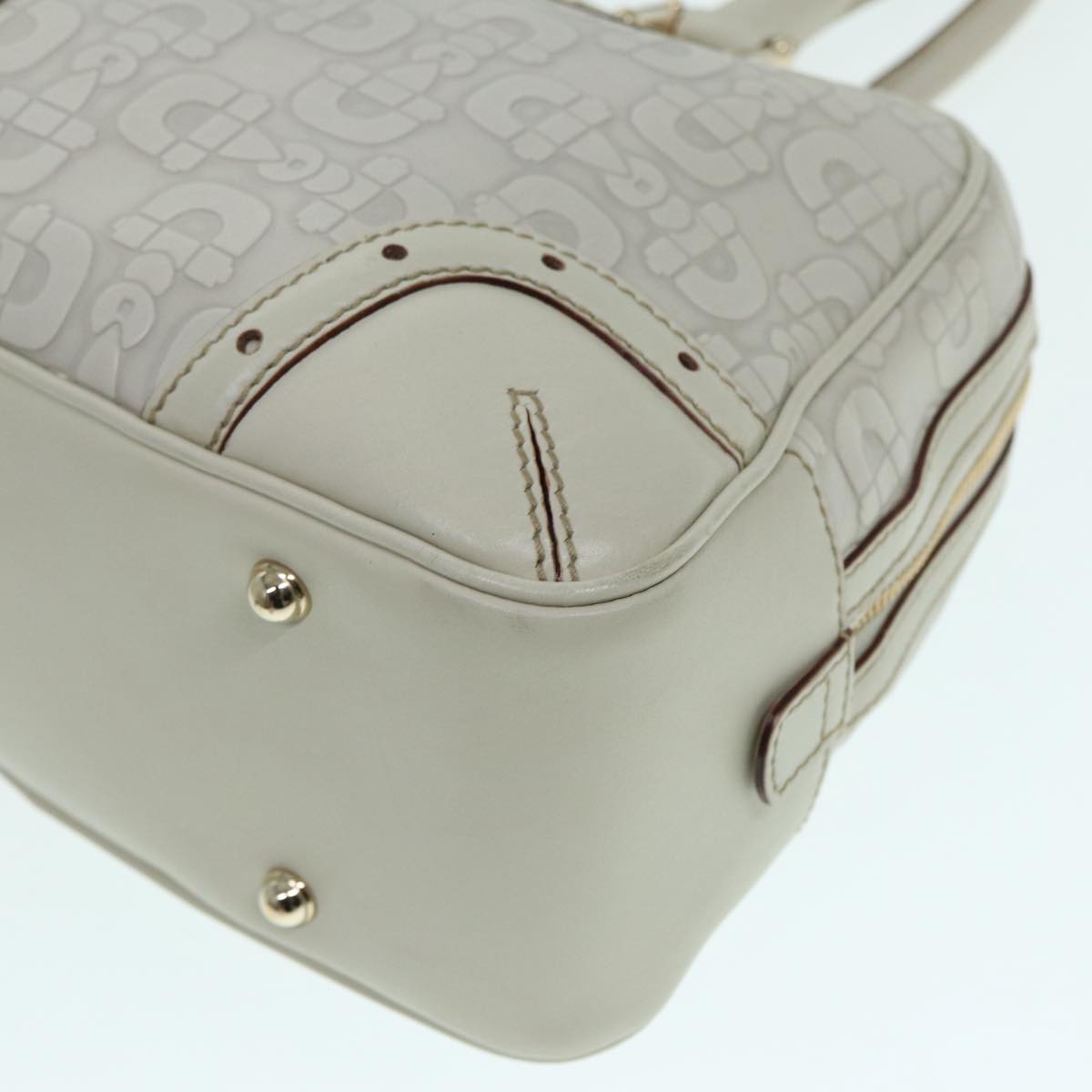 GUCCI Horsebit Shoulder Bag Leather Gold White 145770 bs17324