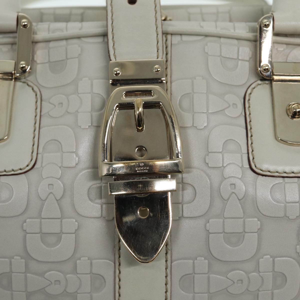 GUCCI Horsebit Shoulder Bag Leather Gold White 145770 bs17324
