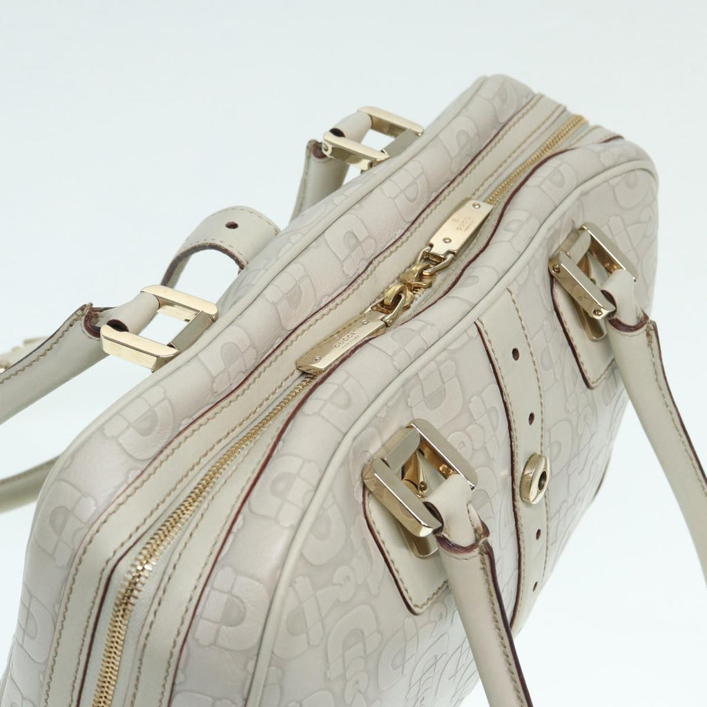 GUCCI Horsebit Shoulder Bag Leather Gold White 145770 bs17324