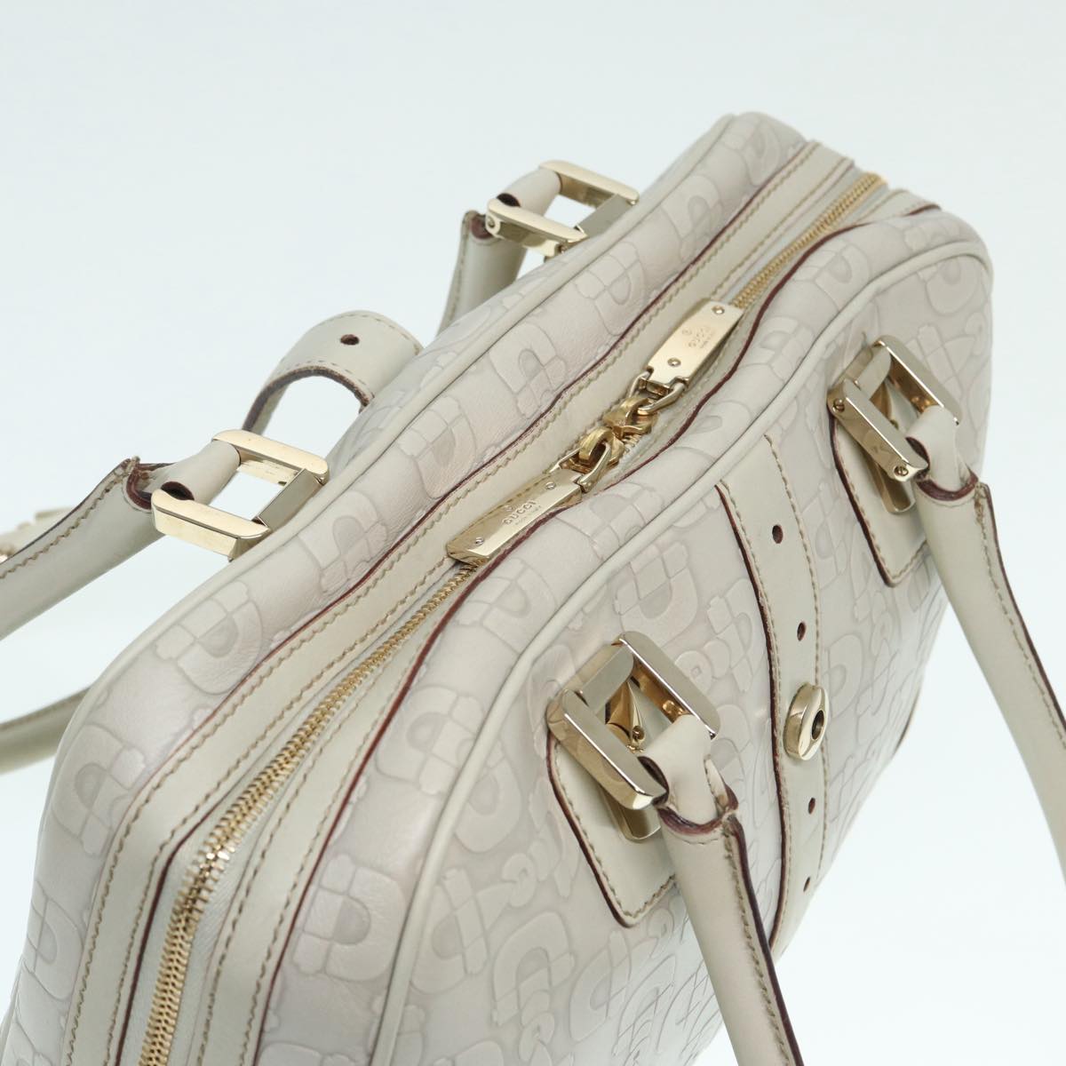 GUCCI Horsebit Shoulder Bag Leather Gold White 145770 bs17324