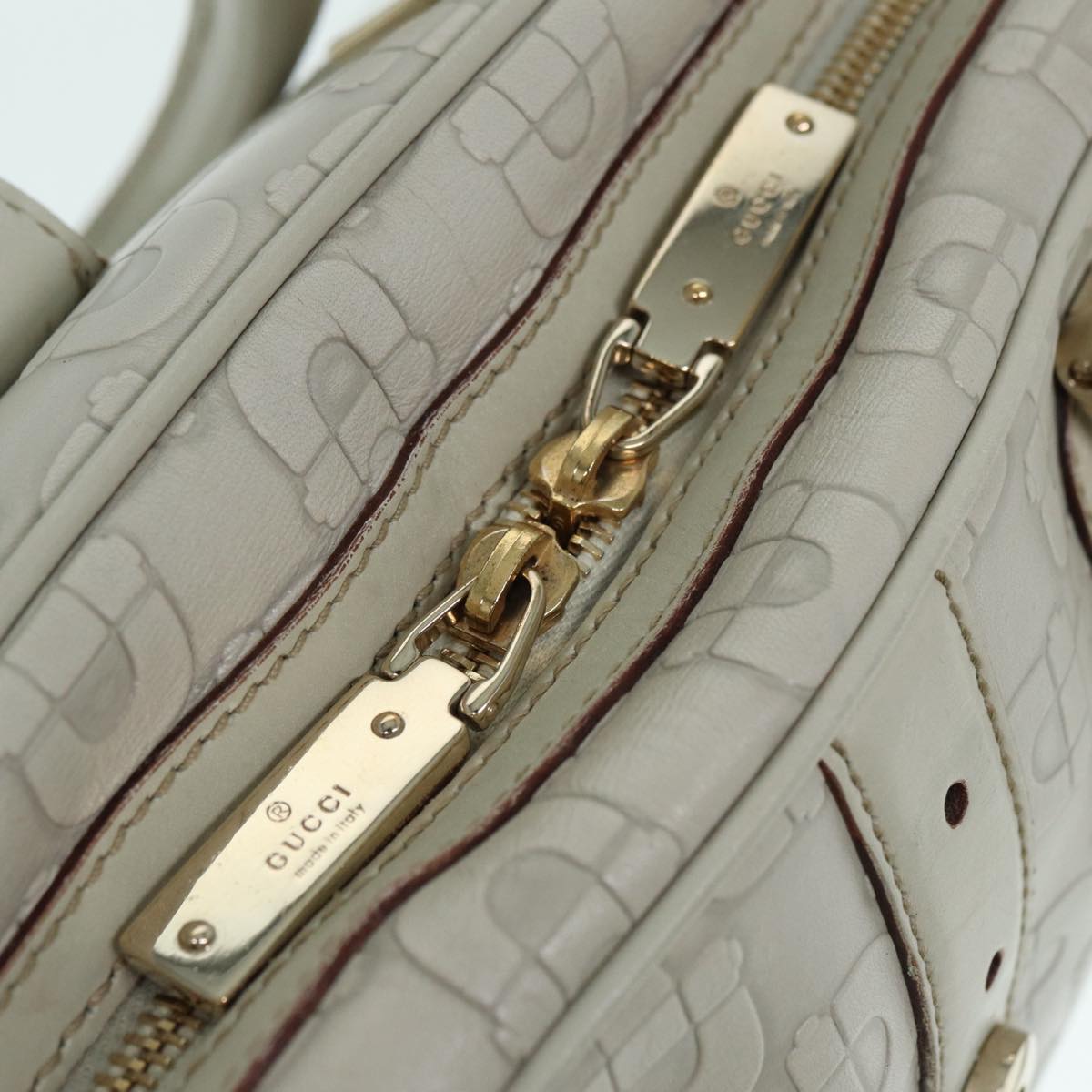 GUCCI Horsebit Shoulder Bag Leather Gold White 145770 bs17324