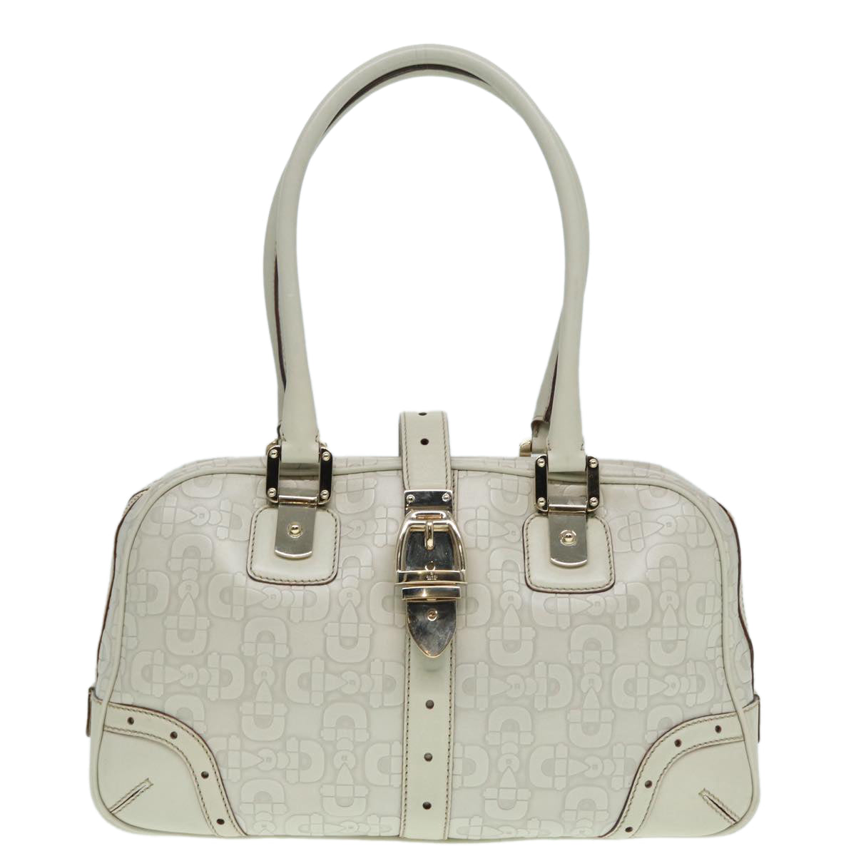GUCCI Horsebit Shoulder Bag Leather Gold White 145770 bs17324