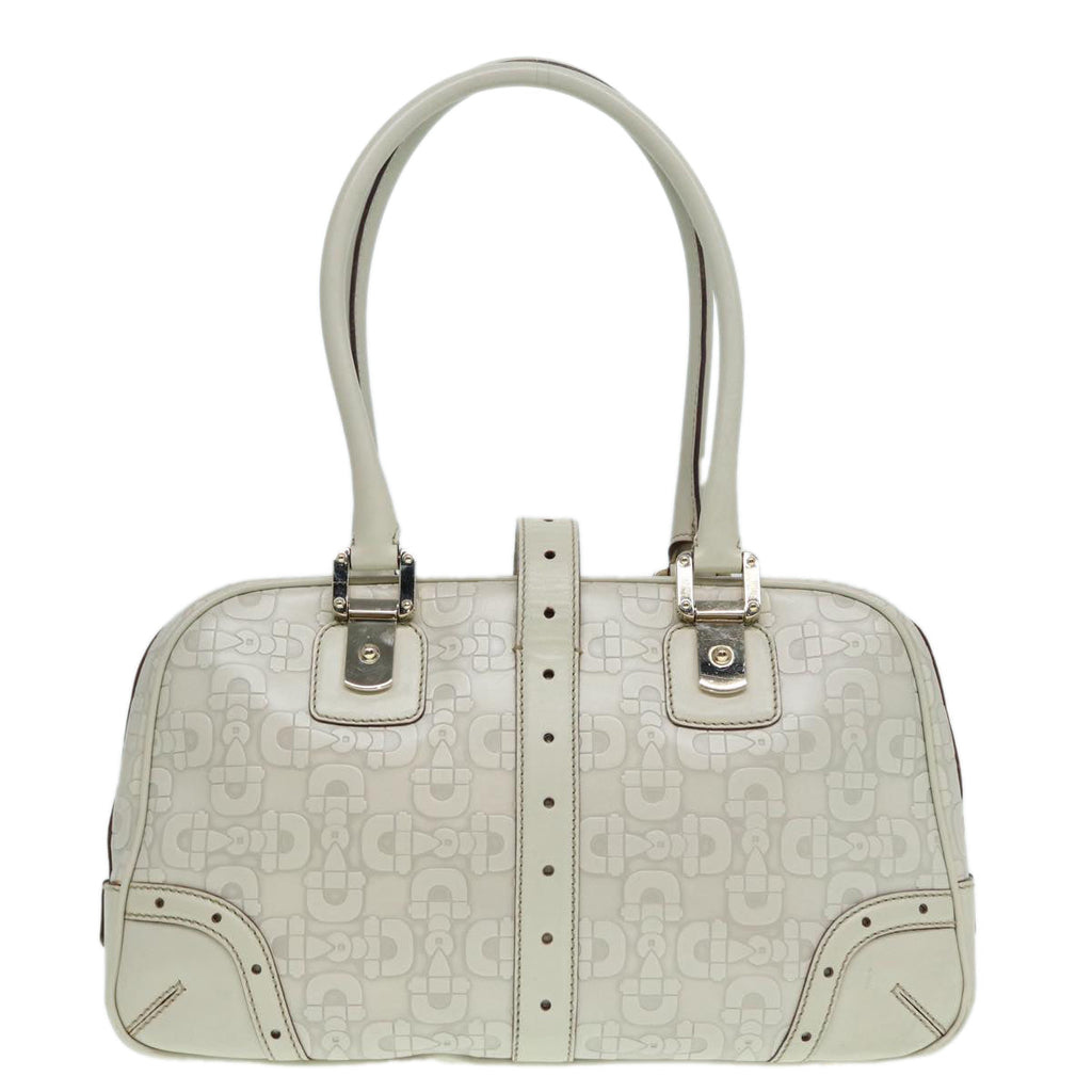 GUCCI Horsebit Shoulder Bag Leather Gold White 145770 bs17324