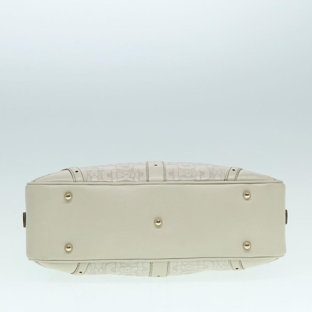 GUCCI Horsebit Shoulder Bag Leather Gold White 145770 bs17324