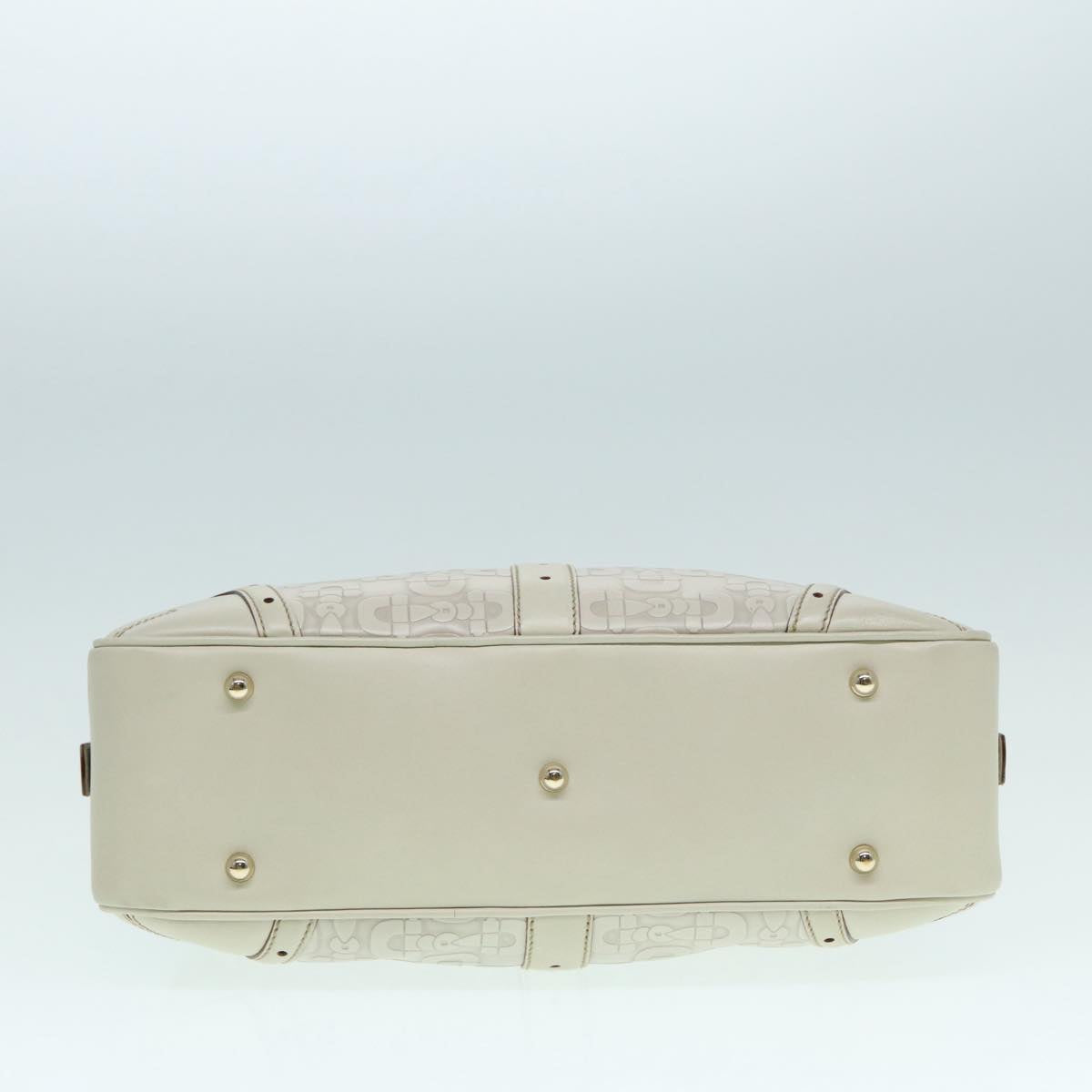 GUCCI Horsebit Shoulder Bag Leather Gold White 145770 bs17324