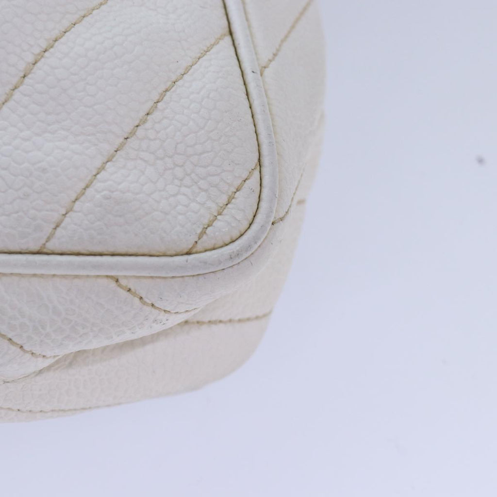 CHANEL Mademoiselle Chain Shoulder Bag Caviar Skin White Gold CC bs17332