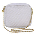 CHANEL Mademoiselle Chain Shoulder Bag Caviar Skin White Gold CC bs17332