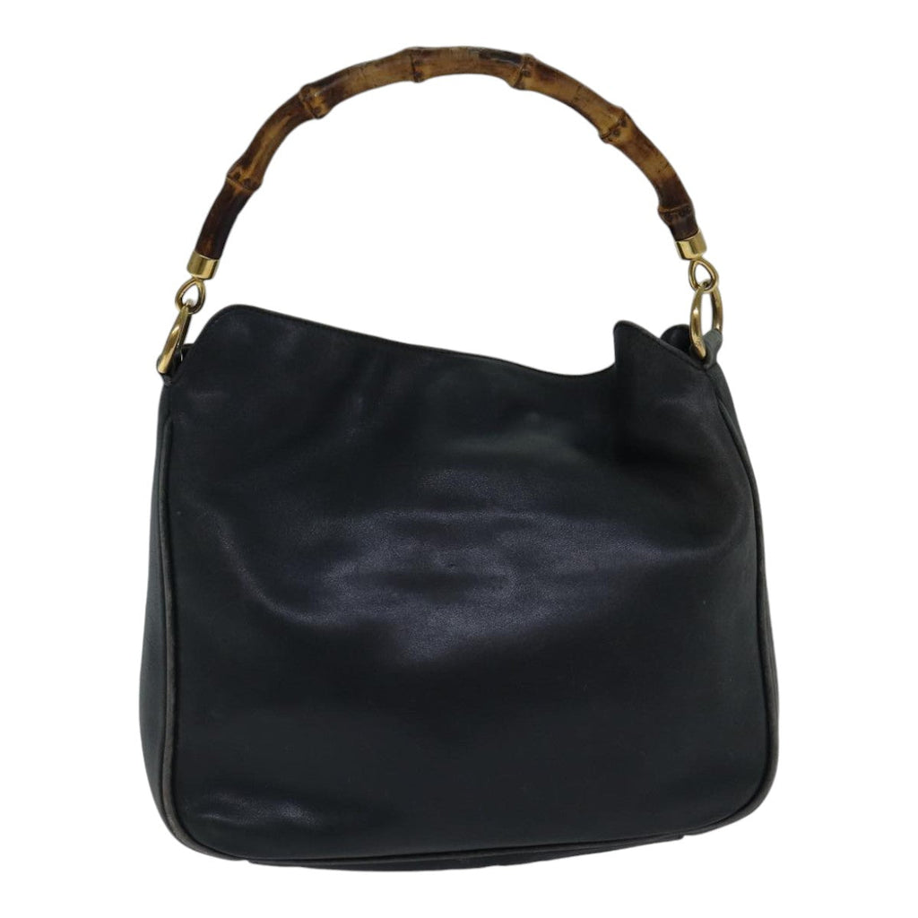 GUCCI Bamboo Hand Bag Leather 2way Black bs17354