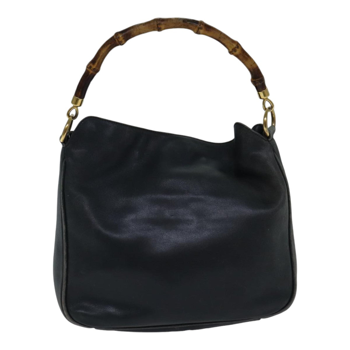 GUCCI Bamboo Hand Bag Leather 2way Black bs17354