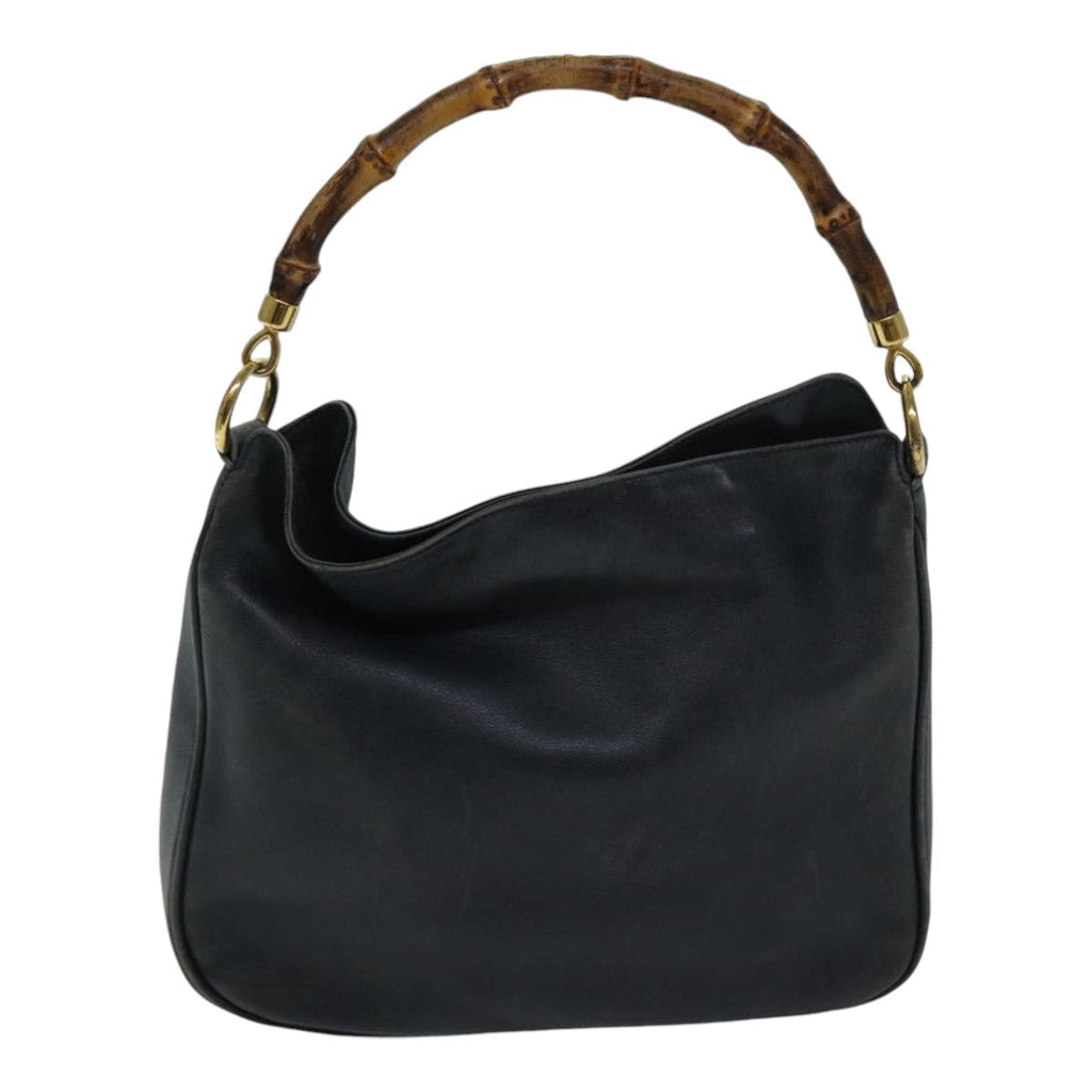 GUCCI Bamboo Hand Bag Leather 2way Black bs17354