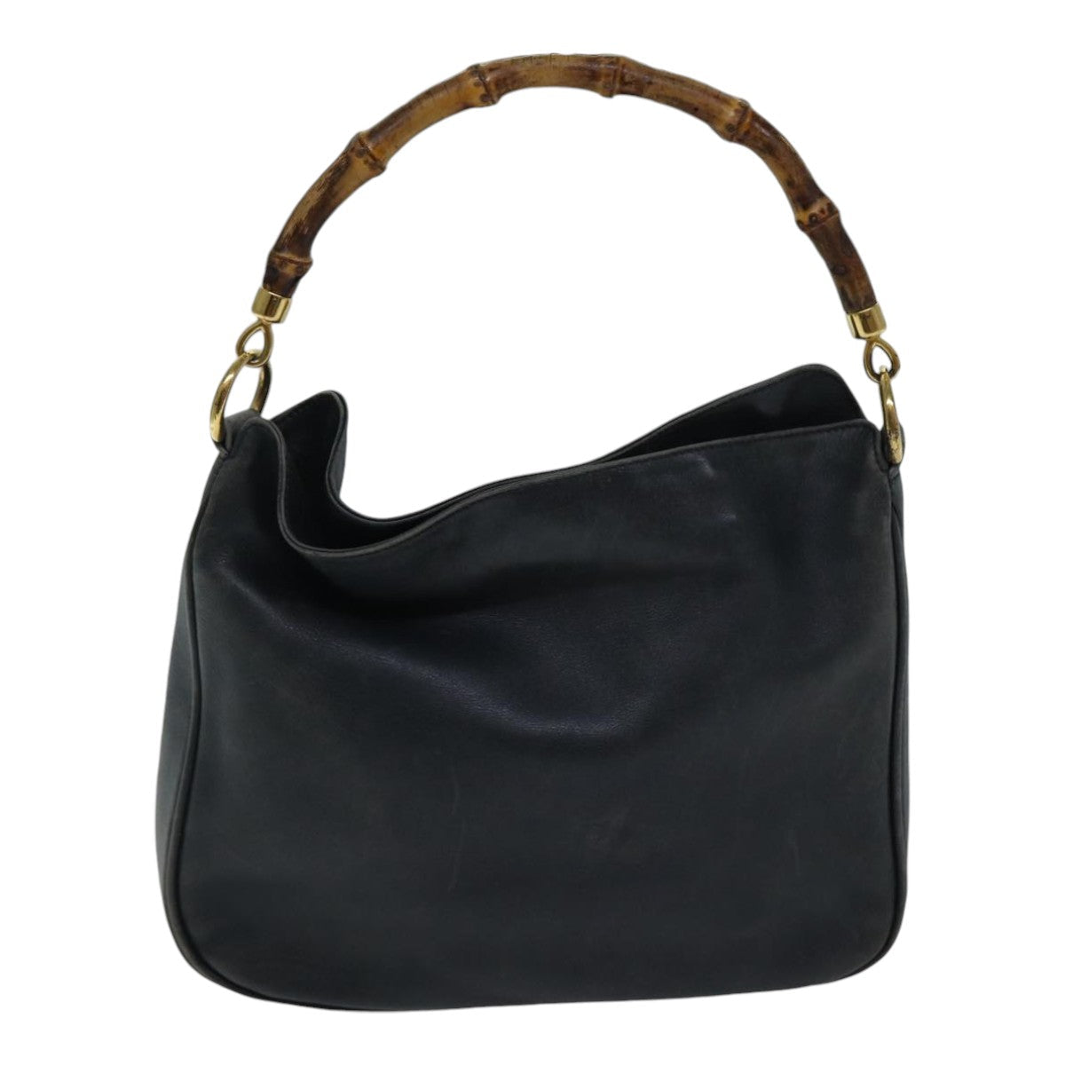 GUCCI Bamboo Hand Bag Leather 2way Black bs17354